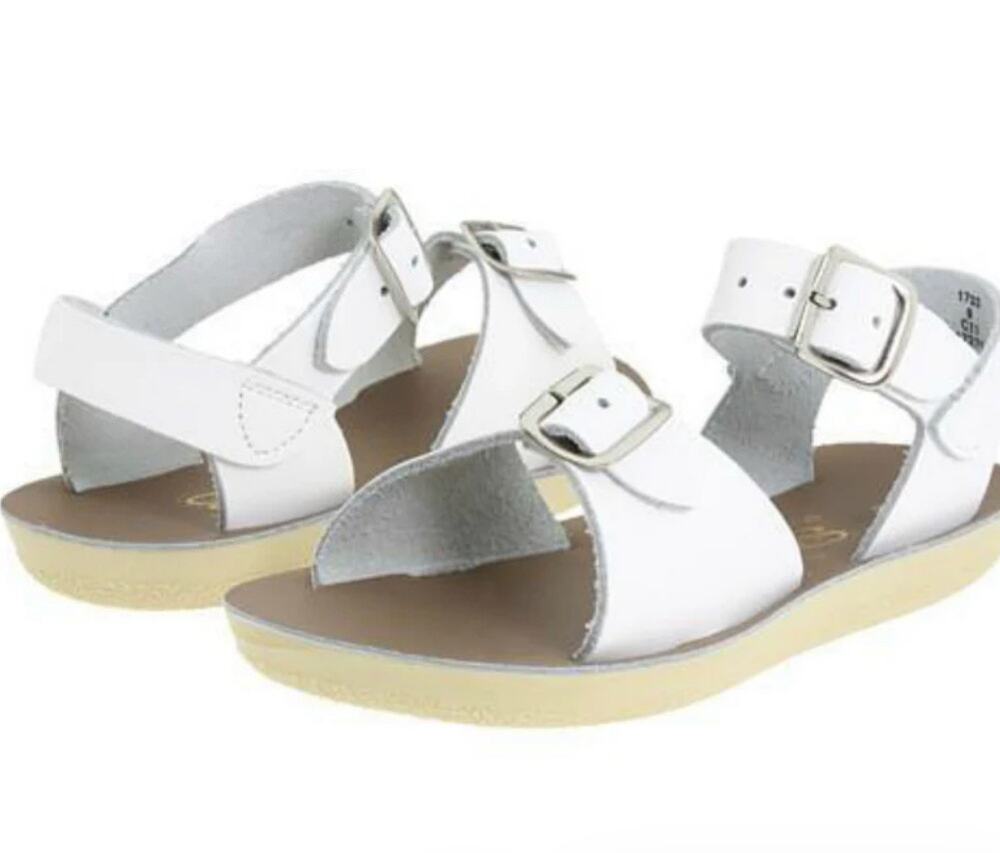 Saltwater Sandals Surfer Hoy White Leather Baby Toddler SZ 8 Water Southern